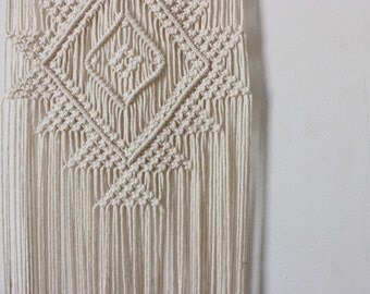Handmade Macrame Wall Hanging Wall Decor Boho Chic Wall Art Aztec Bohemian Creme Cotton Organic Yarn Tapestry Weave Crochet Knotted Wedding