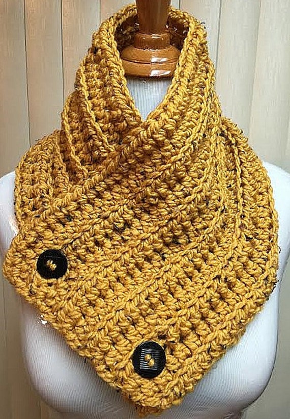 CLEARANCE Neck Warmer Scarf Gold Scarf Button by CozyNCuteCrochet