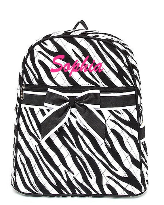 Personalized Monogram Name BLACK ZEBRA Quilted Kids Backpack