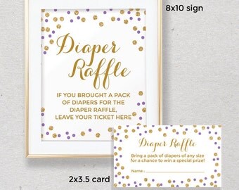 30% OFF Diaper Raffle Tickets Printable Baby Shower and Diaper Raffle Sign Printable, Purple and Glitter Gold Baby Shower Games - SKUHDB03