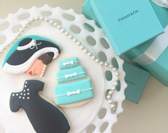 Breakfast at Tiffany, Tiffanys Cookies, Audrey Hepburn, Tiffany Blue Cookies, Tiffany Blue, Treat Bags, Party Favors, Cookie Gifts