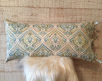 Lumbar pillow, teal blue,olive green,taupe,cream,slate grey,home decor,tie closures,washable pillow cover,couch pillow // OwnYourLeaf pillow