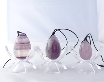 Amethyst-Yoni Eggs for Women- Jade- Set of Three- Health and Wellness- Kegel Exercise Pelvic Health Drilled with Hole with Pouch- Purple
