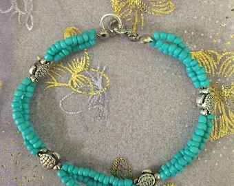 Turquoise SeaTurtle Seed Beed Bracelet