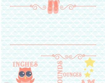 Ballerina Owl Birth Announcement Template svg Birth Stats svg Customizable Baby Statistics svg dxf eps jpg cut files