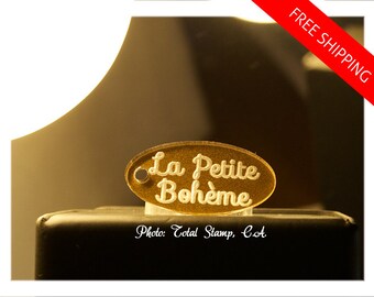 Custom Jewelry Tags - 100 Pcs Laser Cut & Engraved with Your Monogram or Logo. Shaped, Clear - Gold