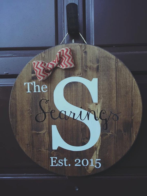 Monogram Wooden Round Door Hanger by LoveLaughCraftCo on Etsy