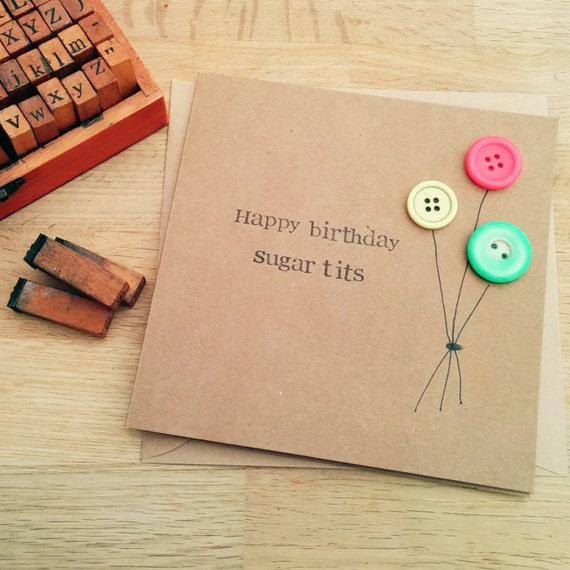 Handmade rude funny sugar tits birthday card with