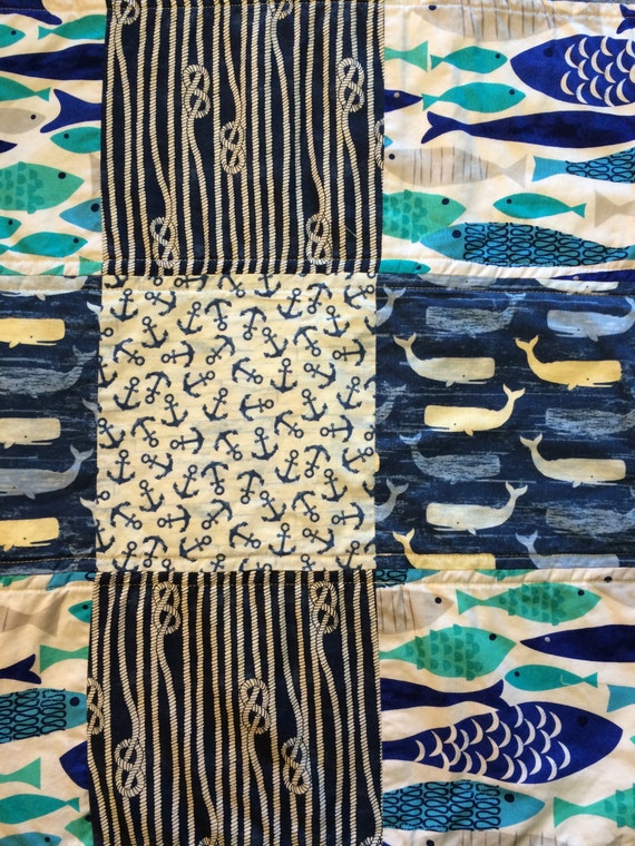 Baby Boy Quilt Crib Nautical Whales by StephanieLynnNursery