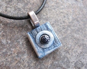 Porcelain pendant, ceramic pendant, cabochon pendant, square pendant, blue pendant, ceramic jewellery, porcelain jewellery