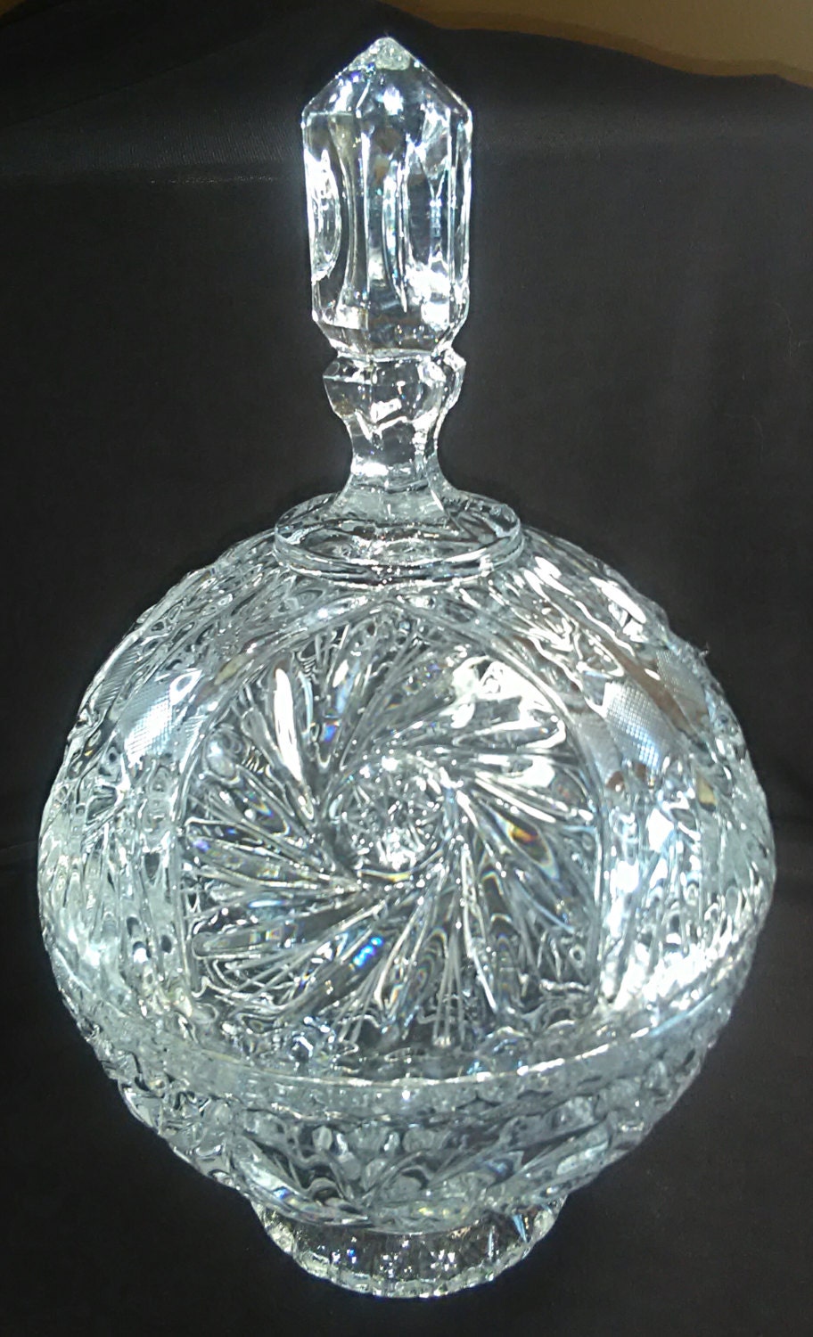 Vintage Candy Dish Pressed Glass Covered Dish Footed Crystal