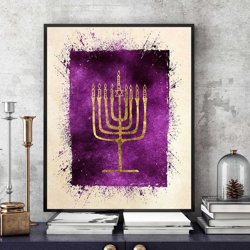 Menorah Print Hanukkah Print Jewish Wall Art Menorah