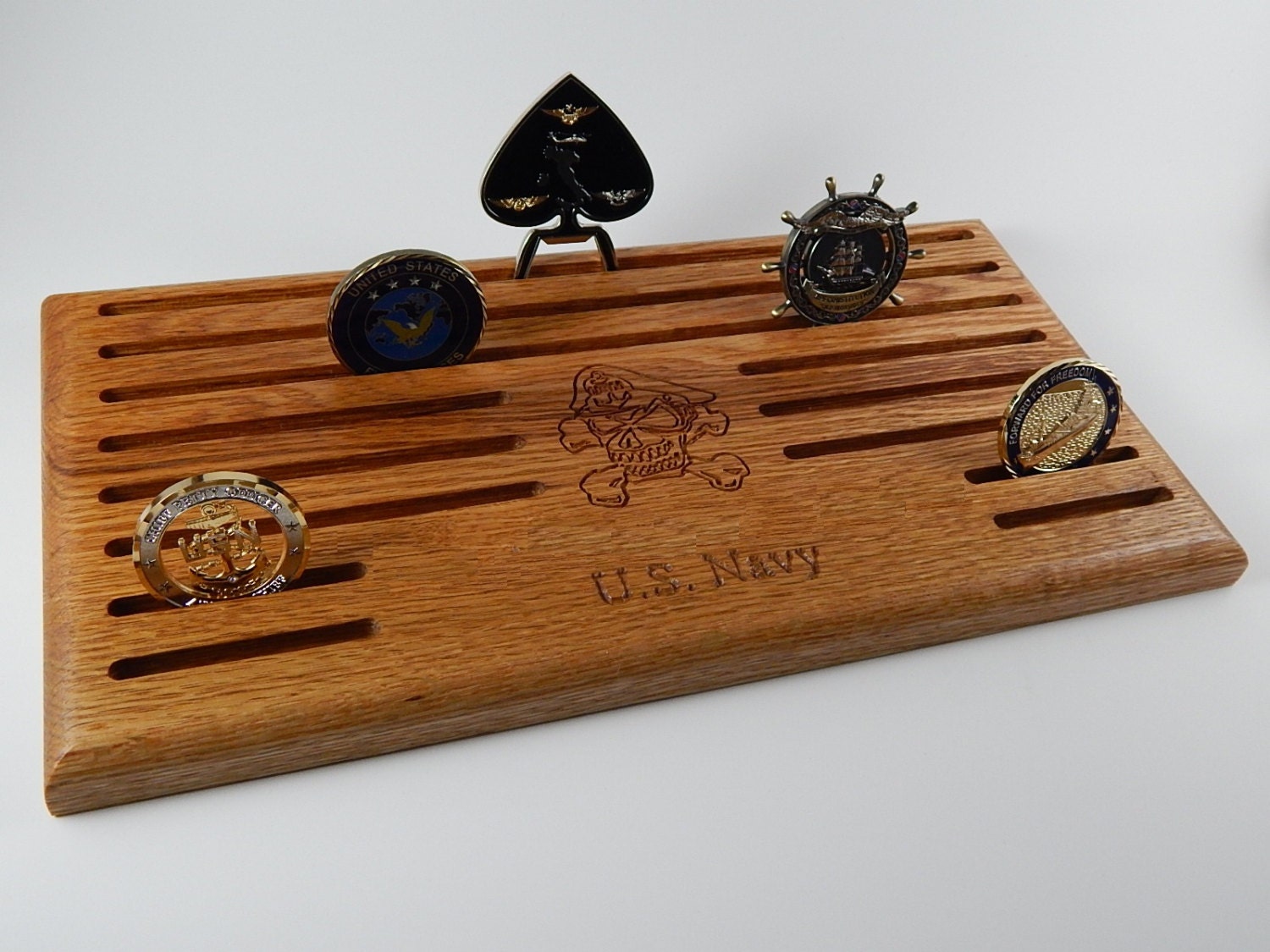 Custom Military Challenge Coin Holder 40 Coins Oak by EPartsline