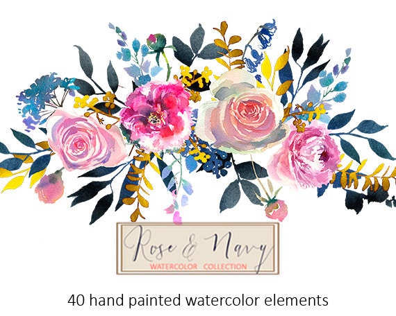 Watercolor Flowers Digital Clipart PNG Floral Elements Peonies