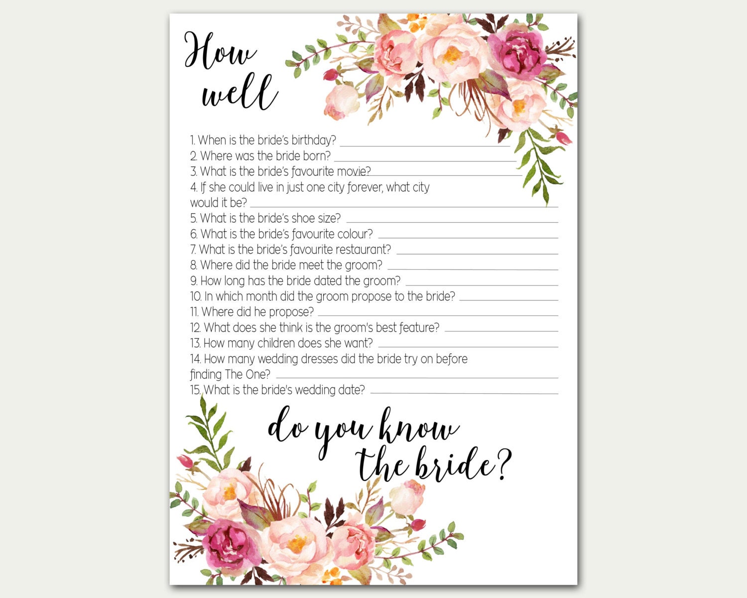 How Well Do You Know The Bride Bridal Shower by TheSunshineGarden