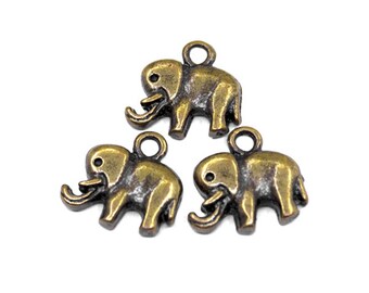 8 Bronze Elephant Charms | Bronze Elephant Pendant, Elephant Jewelry, Small Elephant Charms, Animal Charms, Animal Jewelry