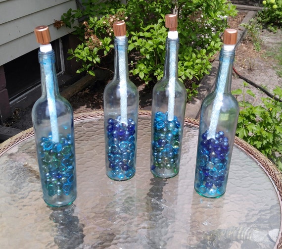 Wine Bottle Citronella Torches set of 4. Patio by ThisUniqueHome