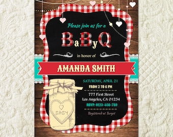 BABY Q Invitation, BabyQ Baby Shower Invitation, Backyard BBQ Invite, Co-Ed Baby Shower Invite, Digital File, Printable, Rustic Baby Shower