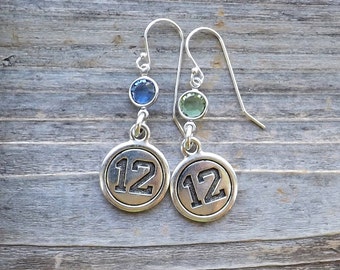 Seahawks inspired earrings / Silver Seattle Seahawks earrings / Swarovski crystal Seahawks earrings