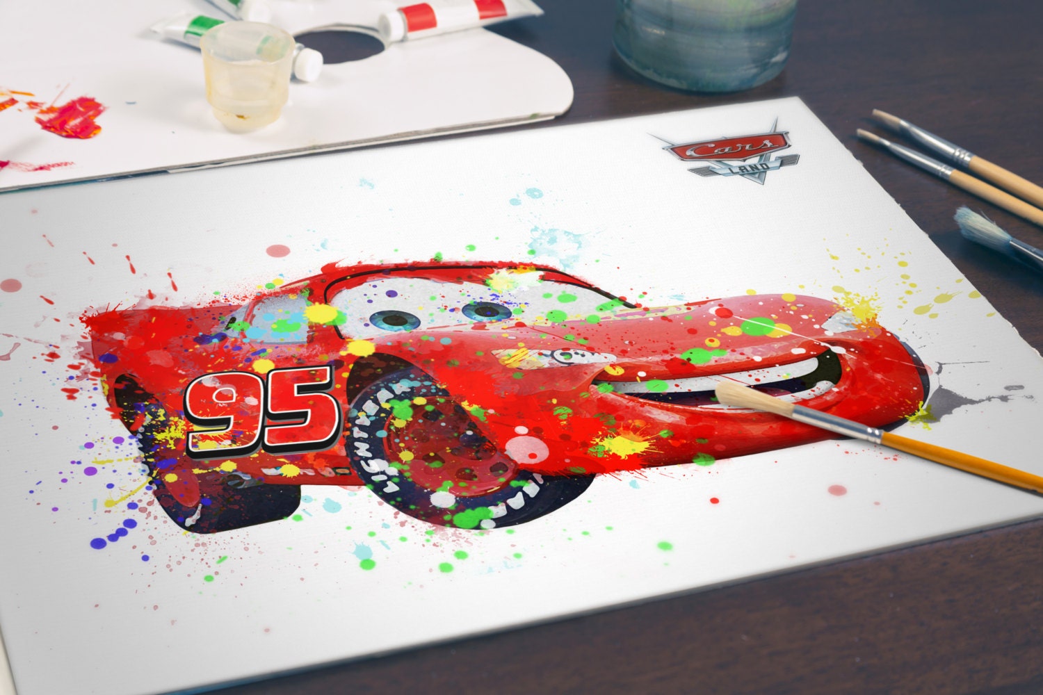 Lightning McQueen Watercolor Poster Print Cars Disney by TRONYC