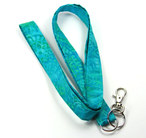 TURQUOISE fabric Lanyard Tie Dye Lanyard by FabricLoveandFun