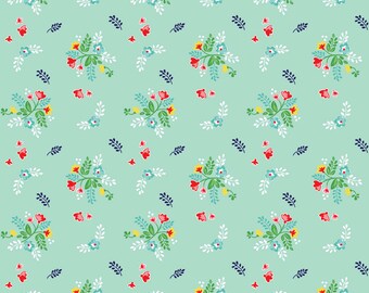Floral Mint cotton Fabric - Floral Fabric - Vintage Market Tasha Noel Riley Blake Designs c4564 Mint - Flower Fabric Quilting Cotton