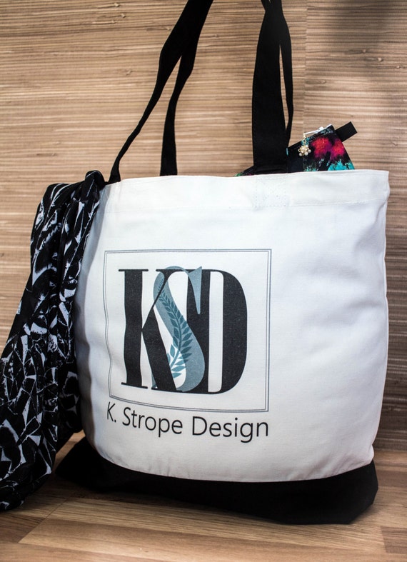 Cotton Tote Bag Two Tone Black and White Bag by KStropeDesign