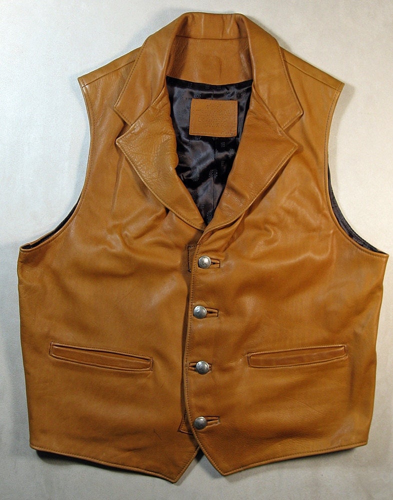 Men's Leather Vest XL Western Notch Lapel