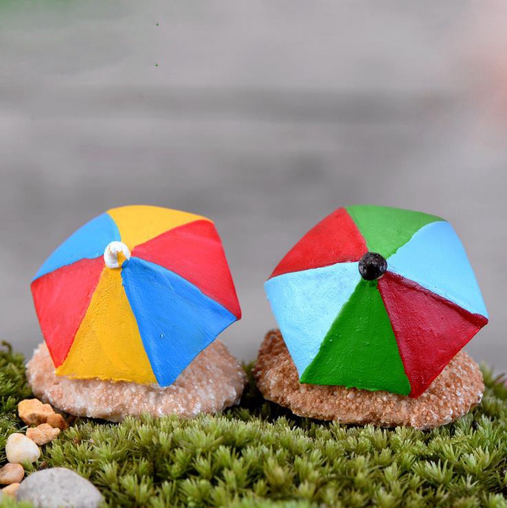 Set 2 Miniature Colorful Beach Umbrella Figurine by Bering4785