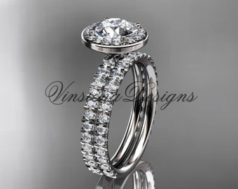 14k white gold engagement ring, wedding band, engagement set VD10082S