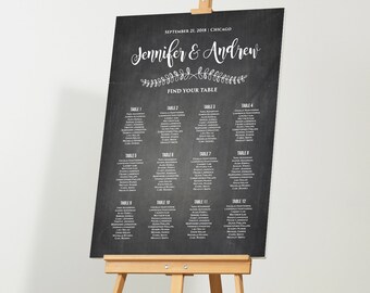 Wedding Seating Chart Template, Editable PDF, DIY Rustic Vine Chalkboard Wedding, Printable Seating Plan Poster, Instant Download, Digital