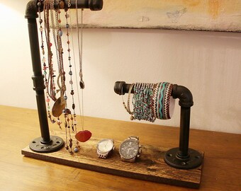 industrial jewelry organizer, wood jewlery stand, jewelry stand, jewelry organizer, neclace holder, wood jewelry organizer, watch holder