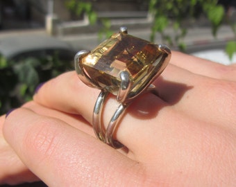 Citrine SIlver Ring - Citrine Ring - Sterling Silver Ring - Statement Ring - Cocktail Ring - Size 7.5 Ring - November Birthstone
