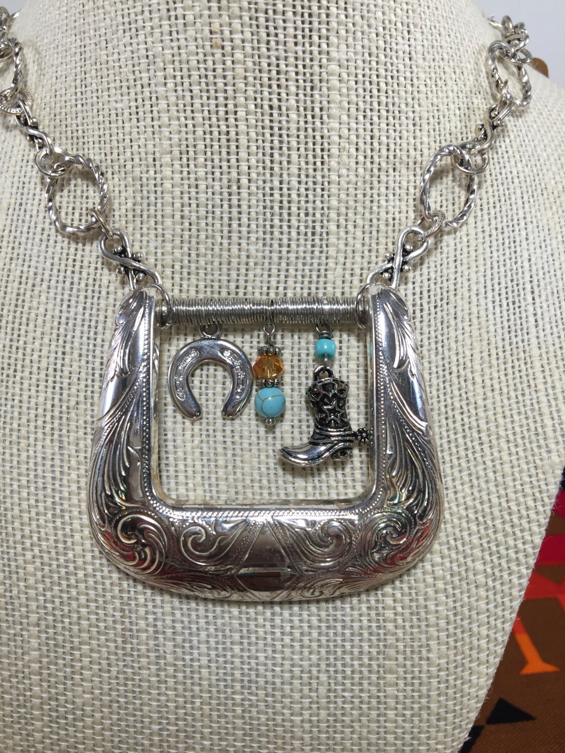 Western Belt Buckle Necklace Charms RePurposed