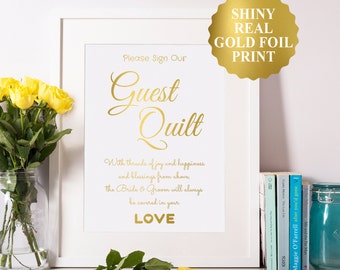 Wedding Quilt Sign, Gold Foil Reception Signs, Please Sign Our Guest Quilt, Quilt Guestbook Alternative, Wedding Quilt 8x10, 5x7