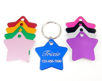 Cat ID Tag Personalized Pet ID Tag Engraved Star Cat Name Tag Collar Identification Tag for Pets - Nine Color Options