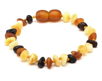 Baltic AMBER TEETHING BRACELET/ Anklet - Raw Multi -Colour, Nugget Bead, 14cm, 16.5cm