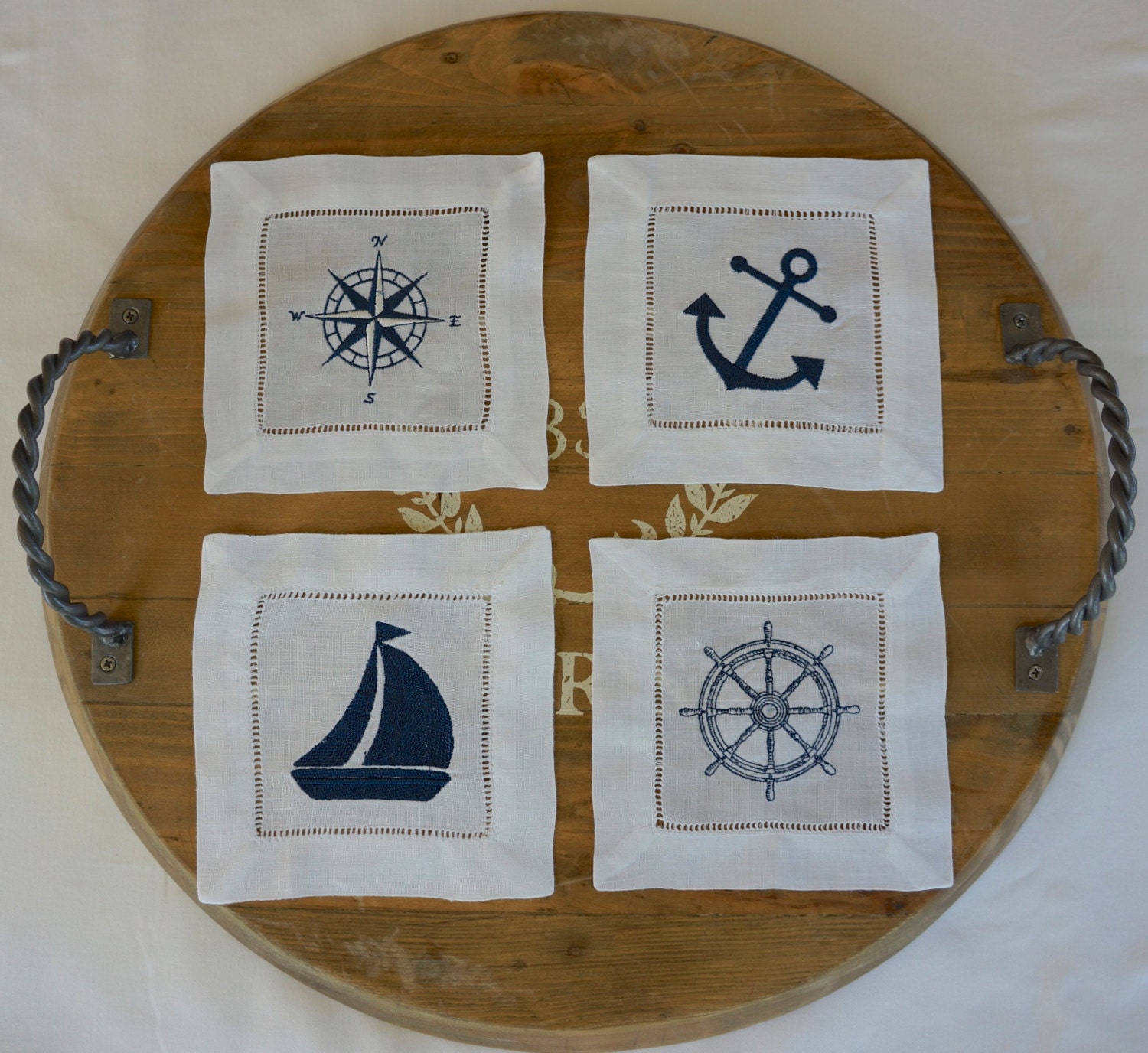Nautical Cocktail Napkins embroidered cocktail napkins table