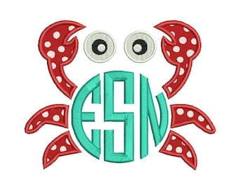 Crab Applique Machine Embroidery Monogram Frame Design - Summer Applique design - Embroidery for children - INSTANT DOWNLOAD - 4X4 5X7 6X10