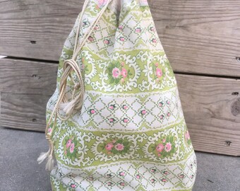 Vintage 1960s Clothespin Laundry Lined Drawstring Bag Pouch