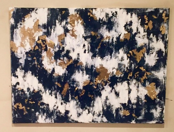 Blue Abstract Art Gold Leaf Abstract Art Blue Gold Art Navy