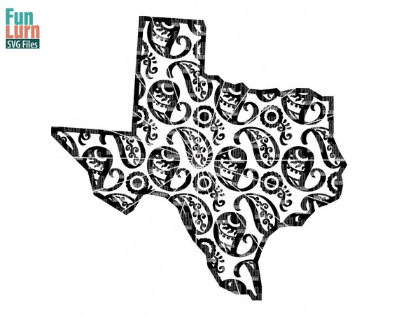 Download Texas Paisley Texas Patterned map cut file for Silhouette