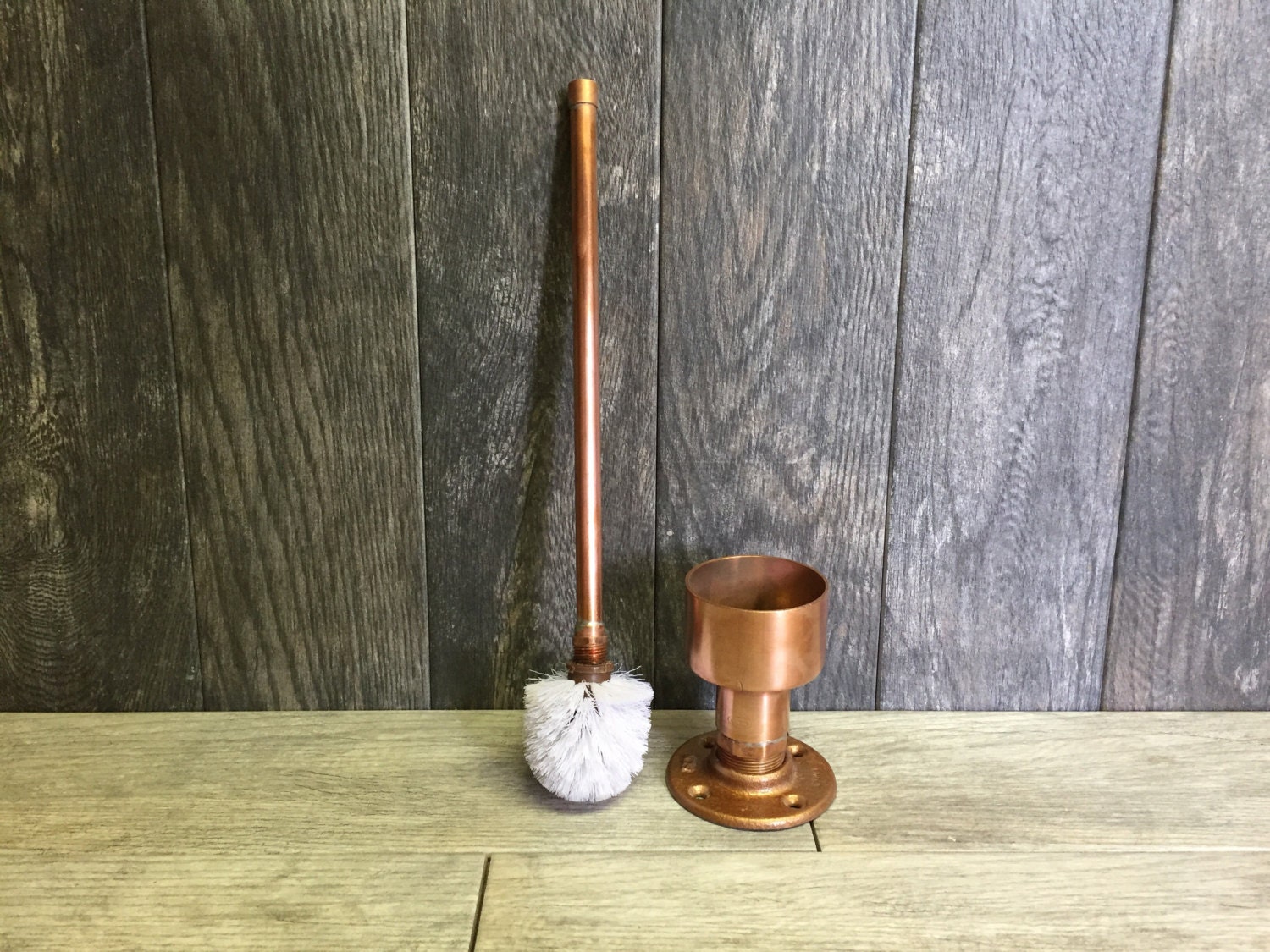 Copper toilet bowl brush and holder for bathroom