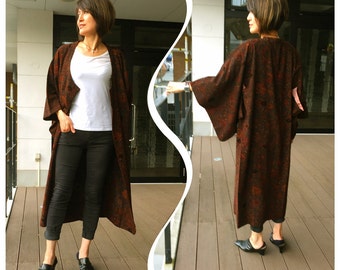K229 Elegant Japanese Velvet Kimono Long Coat Vintage