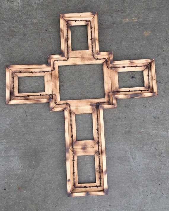 Rustic cross picture frame with barbed wire by KPUniqueCreations