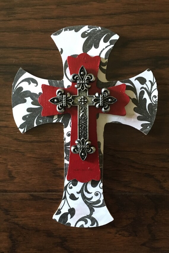 Black White and Burgundy Wooden Cross