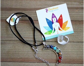 7 Chakra necklace. Moon Necklace. Crescent Moon Necklace. Chakra necklace.Spiritual healing necklace for Chakra balancing.7 chakras