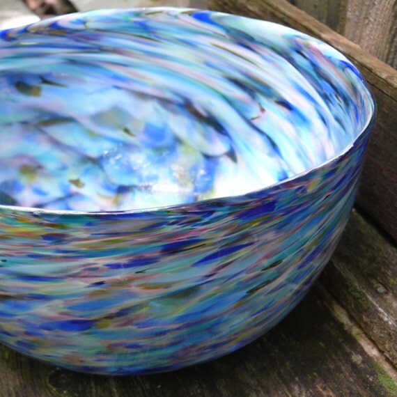 Large Speckled Hand Blown Glass BowlSalad by ToeRiverStudioGlass