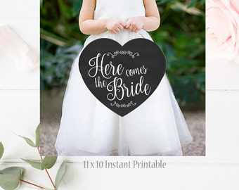 Flower Girl Sign, Here Comes the Bride Sign, Daddy Here comes mommy, Heart sign, 11x10 Instant Printable Sign, Rustic Wedding, Ring Bearer