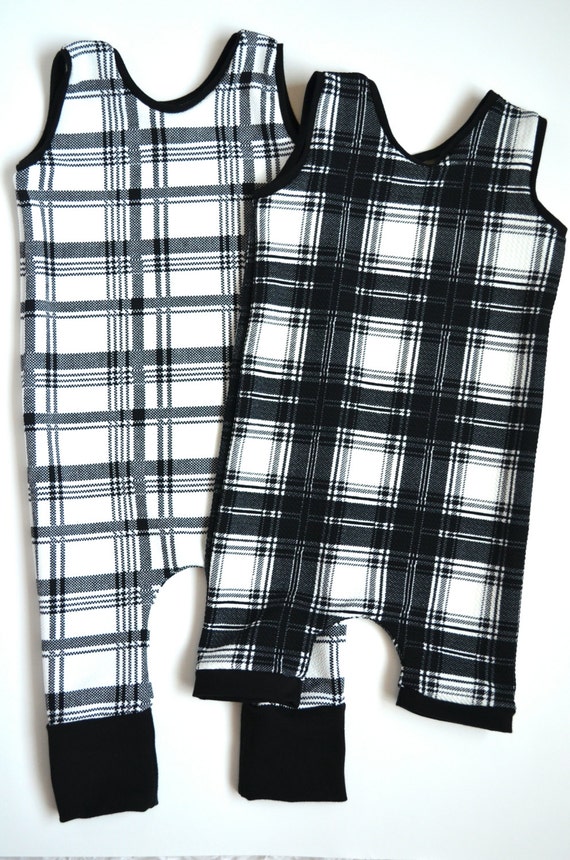 black and white plaid romper